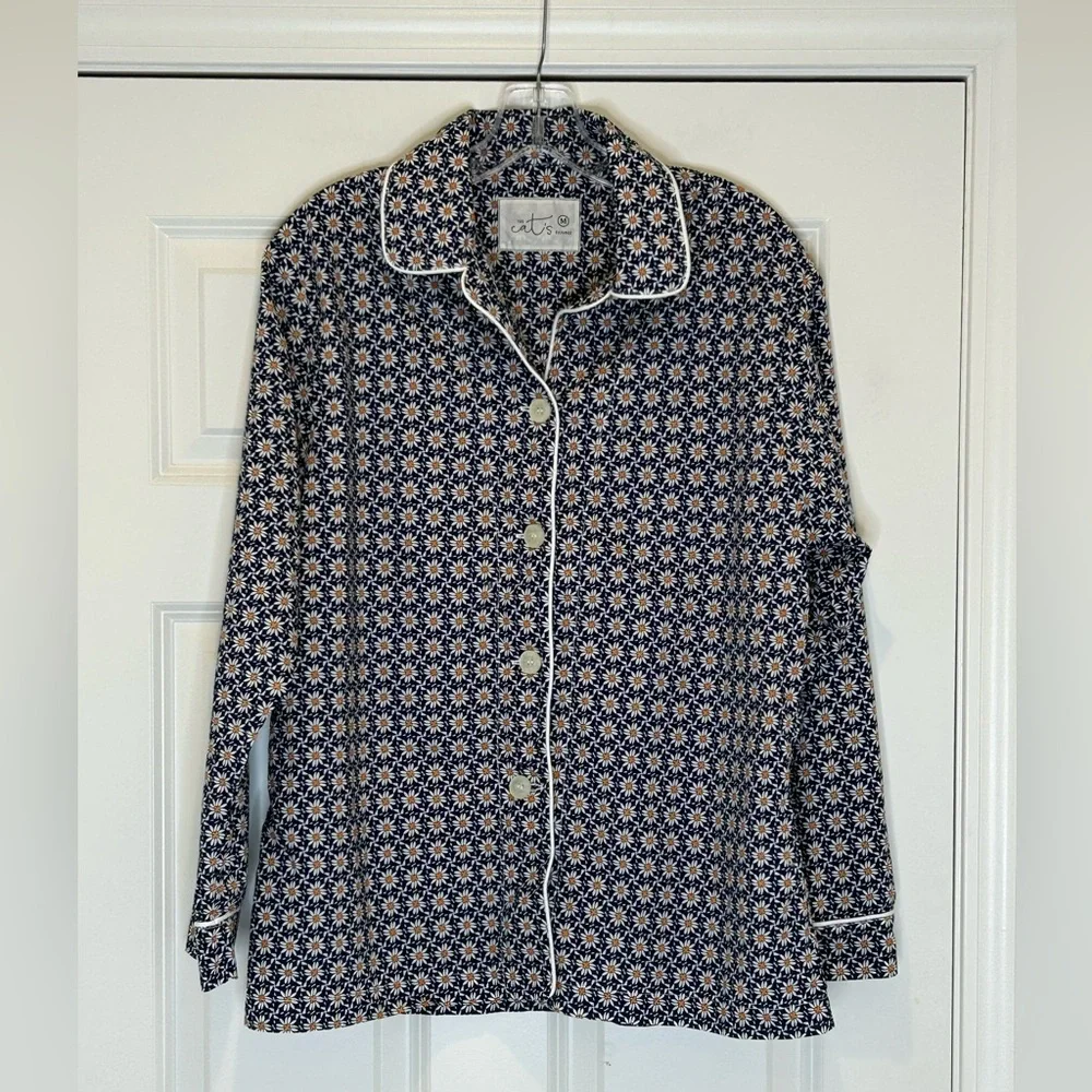 The Cat’s Pajamas Daisy Pattern Pajama Set with White Trim Size M - Picture 2 of 13